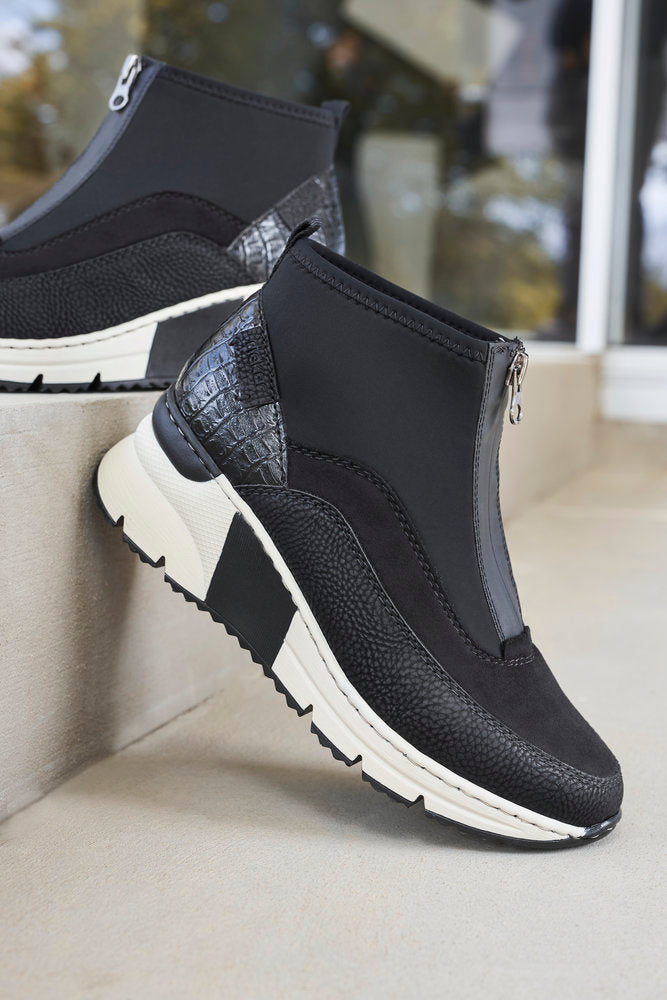 Rieker N6352-00 Black Ankle Boots with Middle Zip