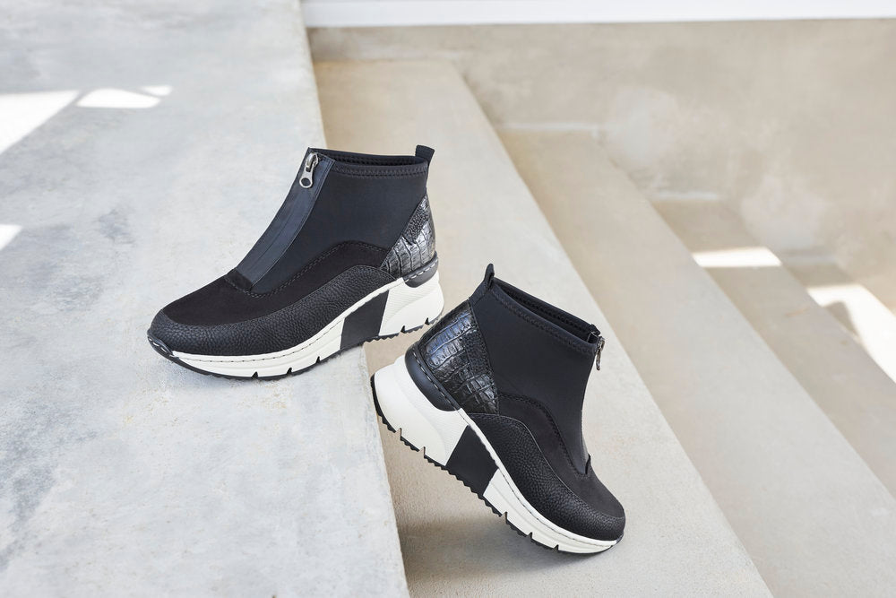 Rieker N6352-00 Black Ankle Boots with Middle Zip