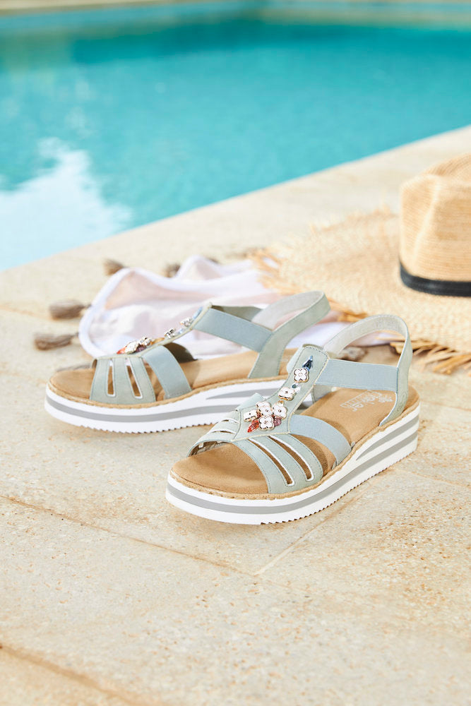 Rieker V0245-52 Green E 1/2 Fit Sandals with Slingback Strap