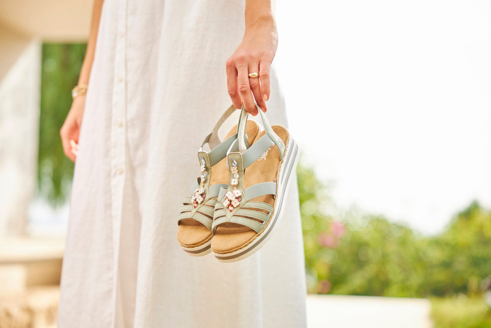 Rieker V0245-52 Green E 1/2 Fit Sandals with Slingback Strap