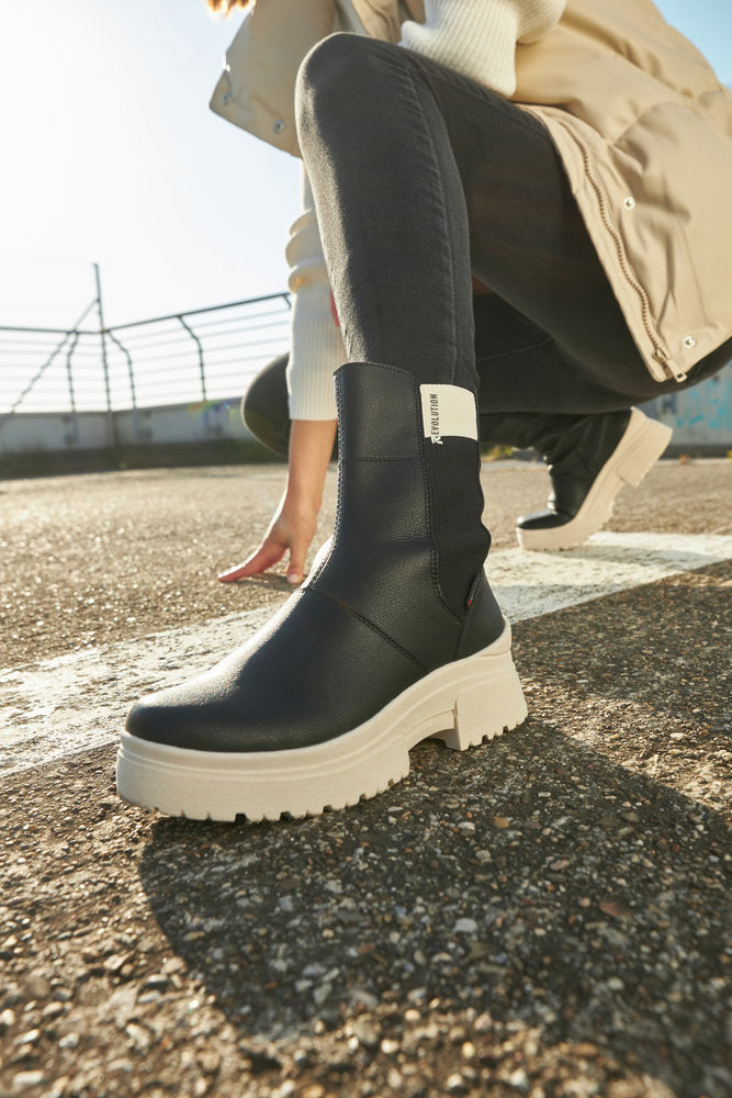 Rieker W0380-00 Evolution Black Chelsea Boots with Cream Sole
