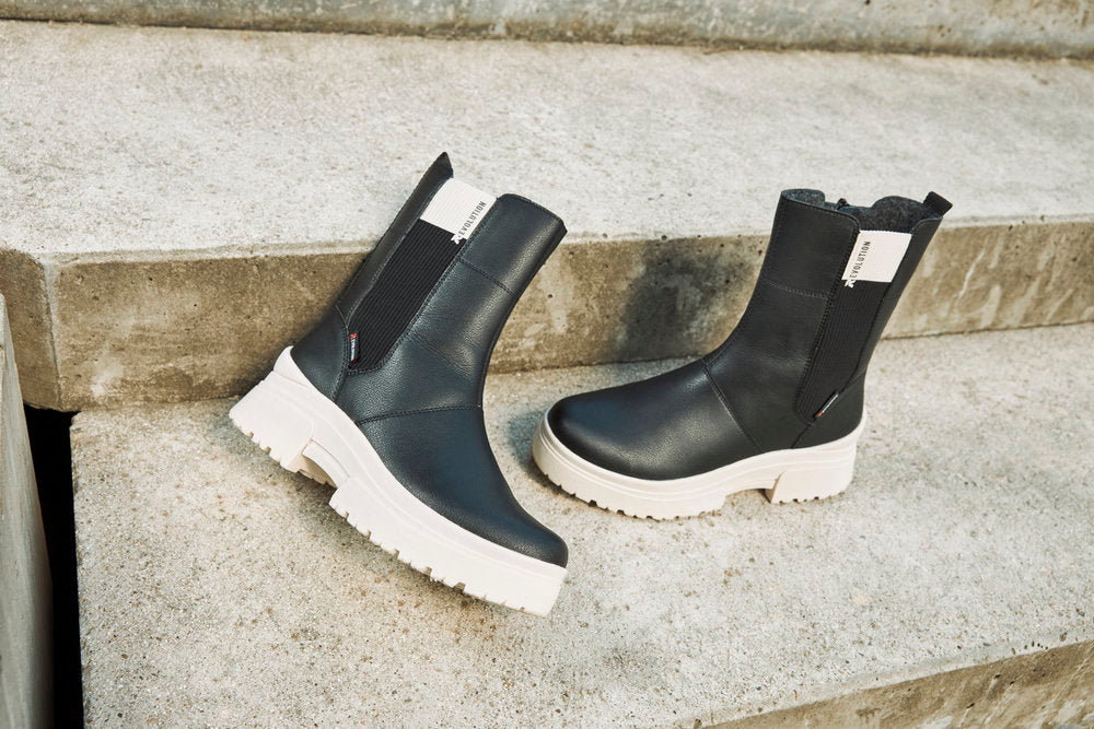 Rieker W0380-00 Evolution Black Chelsea Boots with Cream Sole
