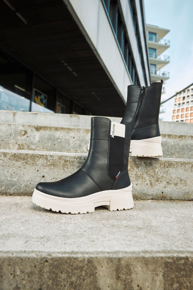 Rieker W0380-00 Evolution Black Chelsea Boots with Cream Sole
