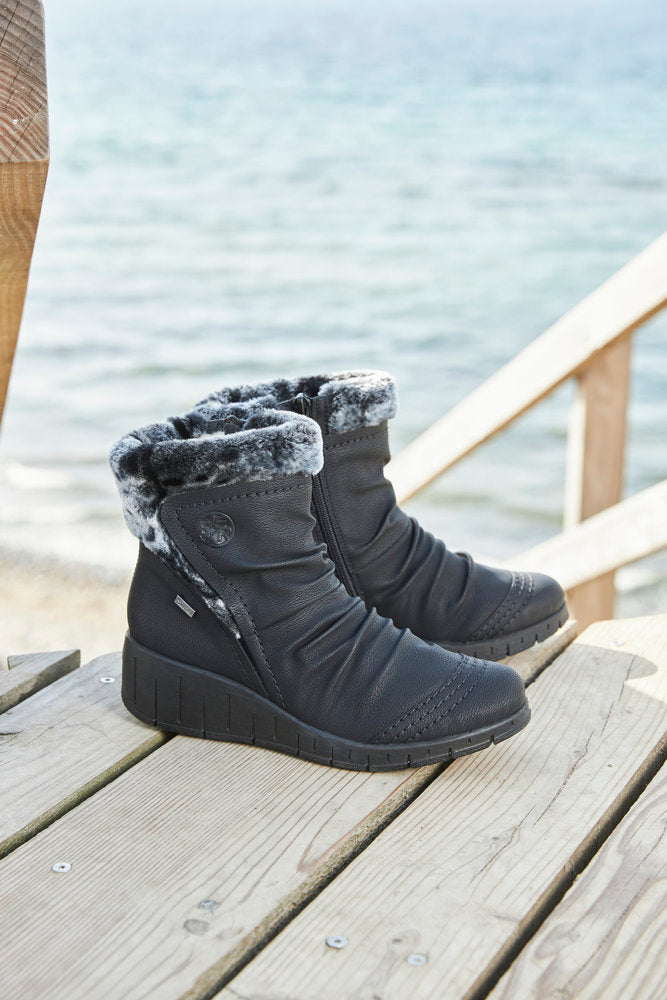 Ambient falanks Ydeevne Rieker Y1361-00 Tex Black Wedge Boots with Fur – The Shoe Parlour