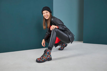 Rieker Y2440-90 Black/Red Dot Multi Boots with Multicolour Speck Detailing