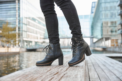 Rieker Y2533-00 Black Heel Ankle Boots with Laces & Chain