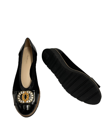 Sempre SNZ7937/Rg Black Suede Patent Flat Pump Shoes