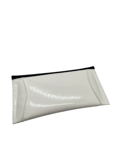 White patent top clutch bag
