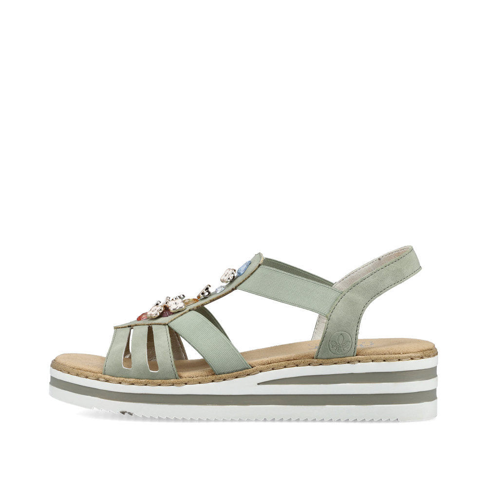 Rieker V0245-52 Green E 1/2 Fit Sandals with Slingback Strap