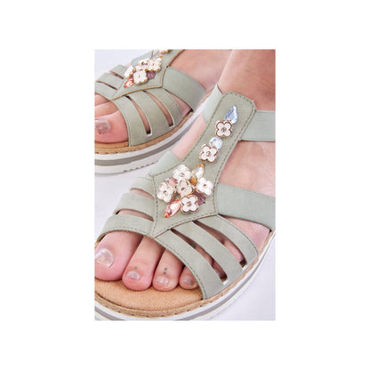 Rieker V0245-52 Green E 1/2 Fit Sandals with Slingback Strap