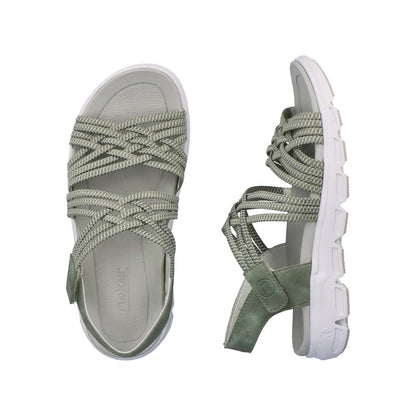 Rieker V8400-52 Evolution Mint Green & White Combi Velcro Sandals with Slingback Strap