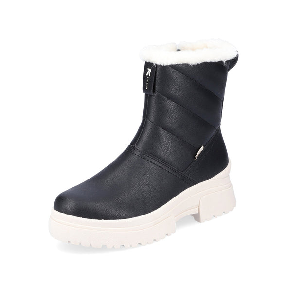 Rieker W0373-00 Evolution Tex Black Boots with White Fur