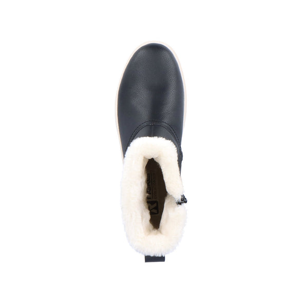 Rieker W0373-00 Evolution Tex Black Boots with White Fur
