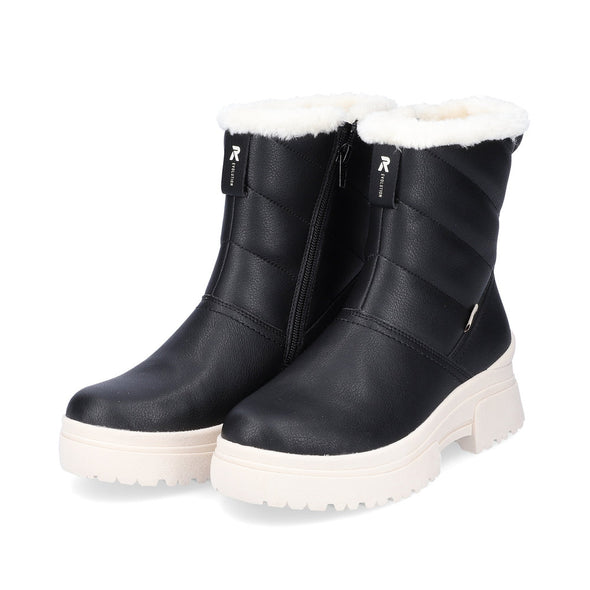 Rieker W0373-00 Evolution Tex Black Boots with White Fur