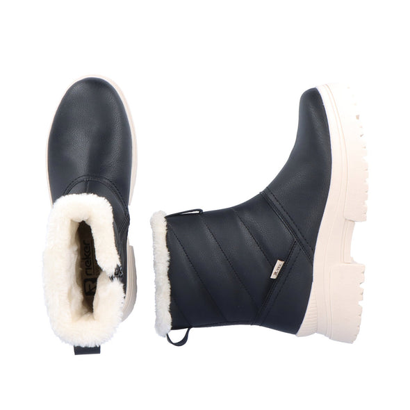 Rieker W0373-00 Evolution Tex Black Boots with White Fur