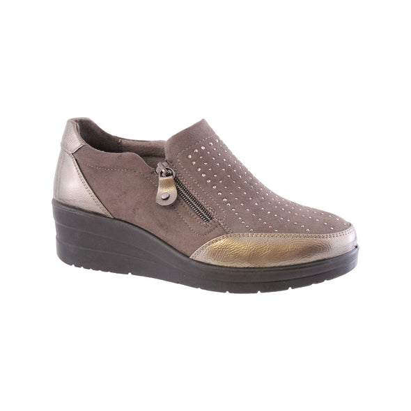Propét WW1560 Whelan Taupe Micro Diamonte Shoes with Zip