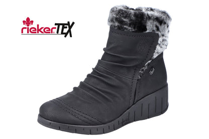 Rieker Y1361-00 Tex Black Wedge Boots with Fur