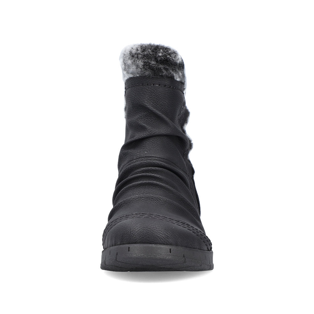 Rieker Y1361-00 Tex Black Wedge Boots with Fur