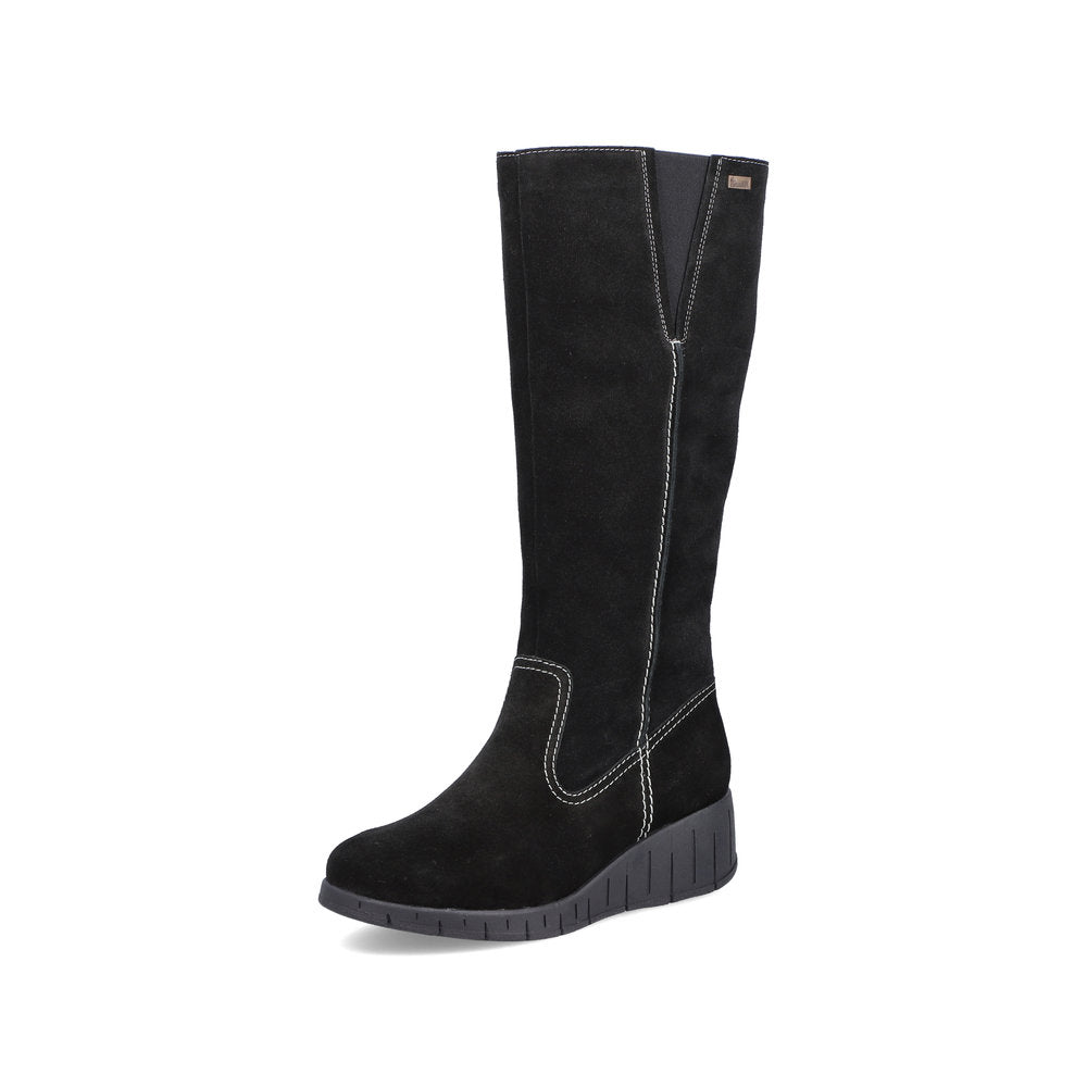 Black suede wedge outlet knee high boots