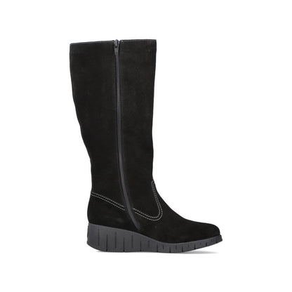 Rieker Y1391-00 Tex Black Suede Wedge Knee High Boots