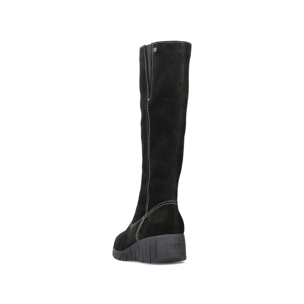 Rieker Y1391-00 Tex Black Suede Wedge Knee High Boots