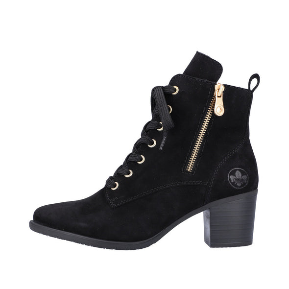 Rieker Y2022-00 Black Ankle Boots with Gold Zip