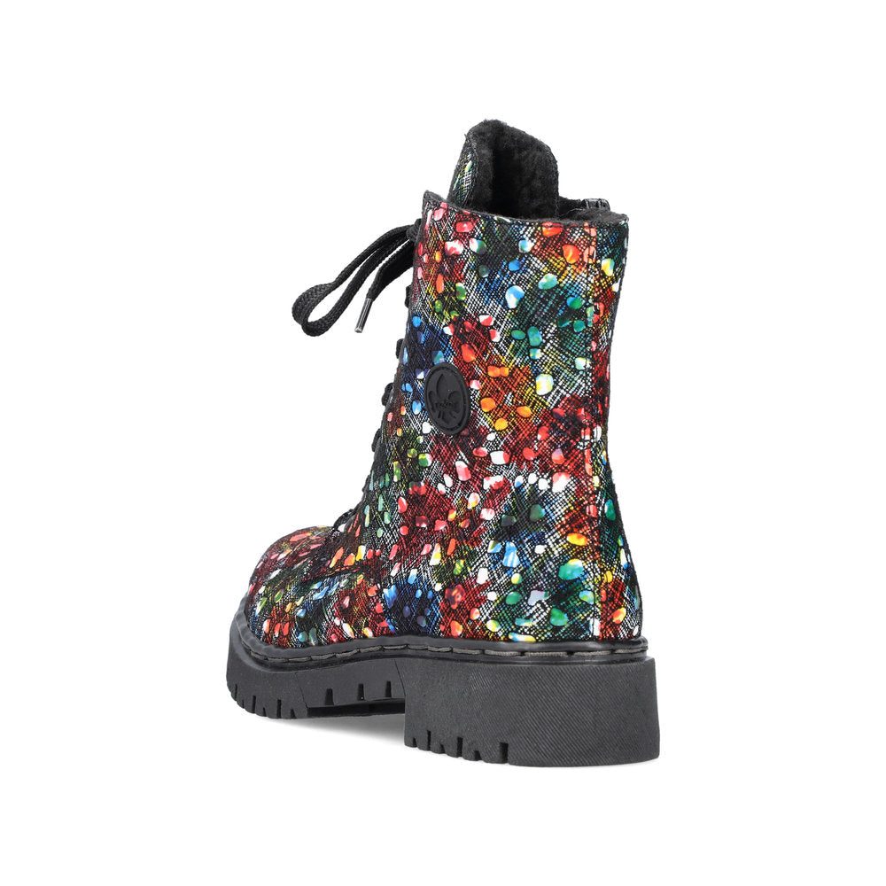 Rieker Y2440-90 Black/Red Dot Multi Boots with Multicolour Speck Detailing