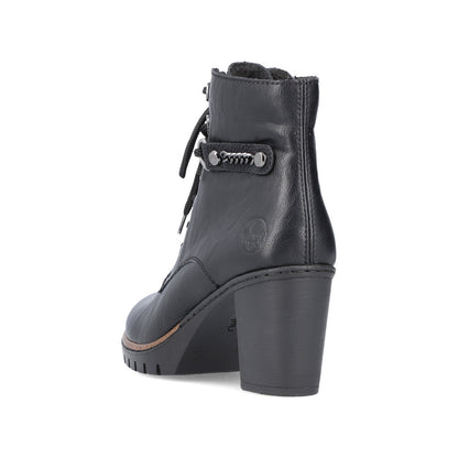 Rieker Y2533-00 Black Heel Ankle Boots with Laces & Chain
