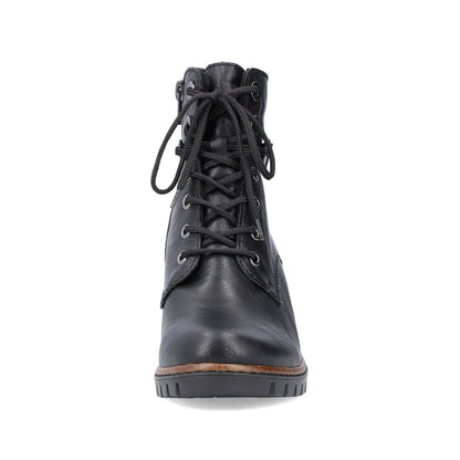 Rieker Y2533-00 Black Heel Ankle Boots with Laces & Chain