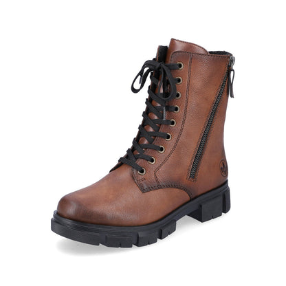 Rieker Y7122-20 Brown Boots with Zip and Laces