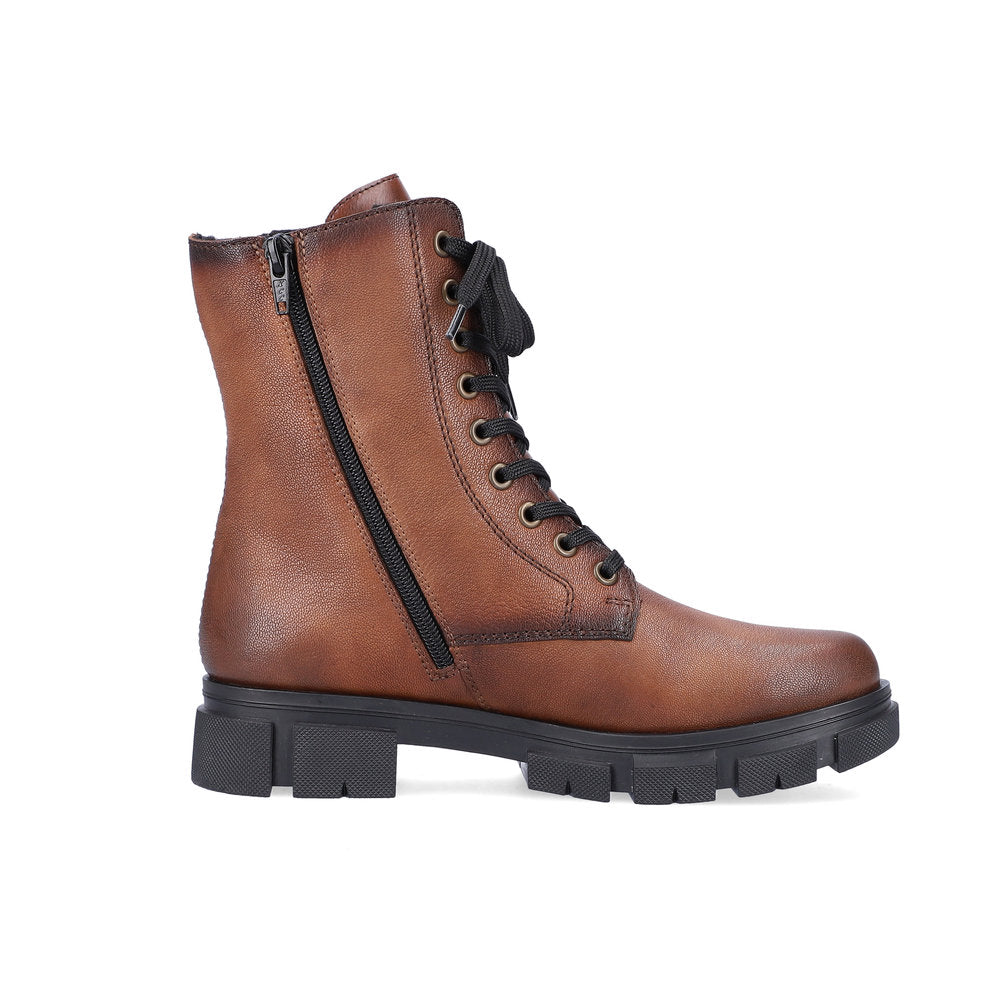 Rieker Y7122-20 Brown Boots with Zip and Laces