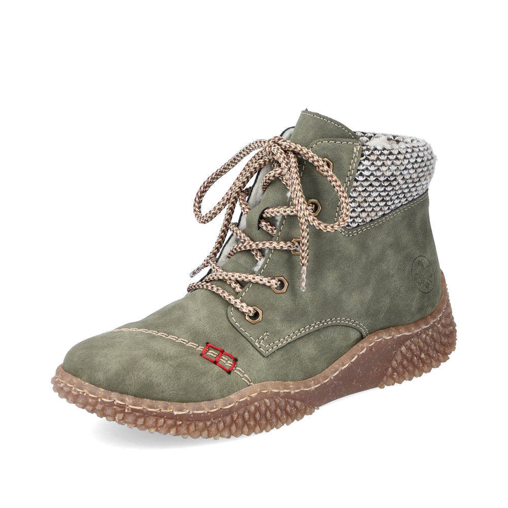 Rieker Y8441-54 Khaki Green Boots with Tan Laces