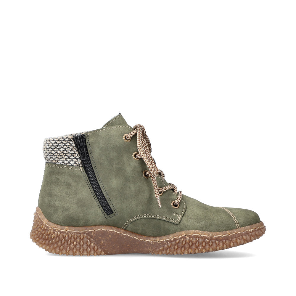 Rieker Y8441-54 Khaki Green Boots with Tan Laces