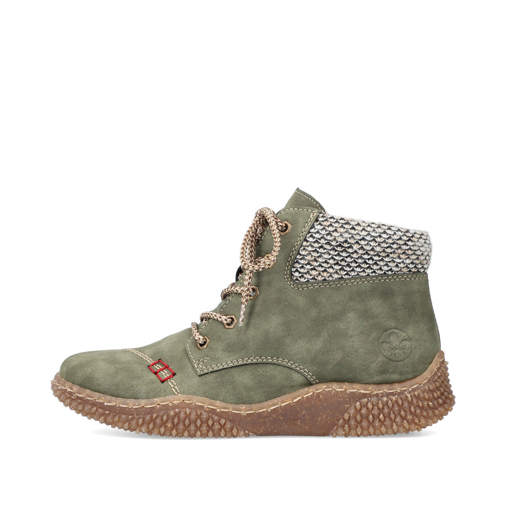 Rieker Y8441-54 Khaki Green Boots with Tan Laces