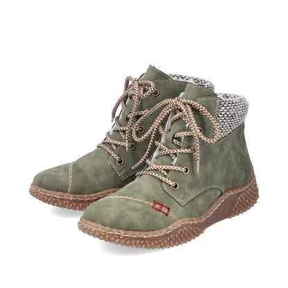 Rieker Y8441-54 Khaki Green Boots with Tan Laces