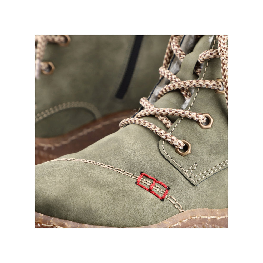 Rieker Y8441-54 Khaki Green Boots with Tan Laces