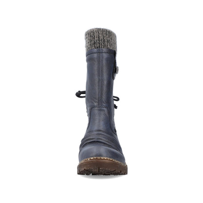 Rieker Z4750-15 Tex Navy Blue Knit Calf Boots
