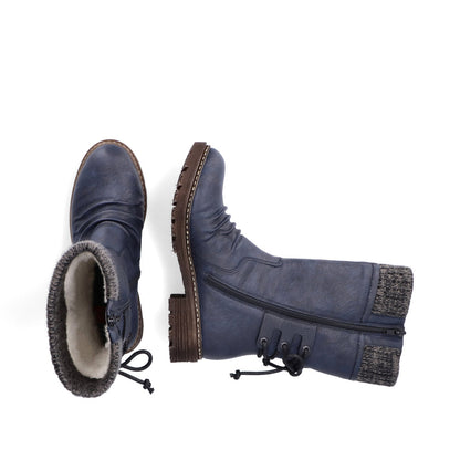 Rieker Z4750-15 Tex Navy Blue Knit Calf Boots
