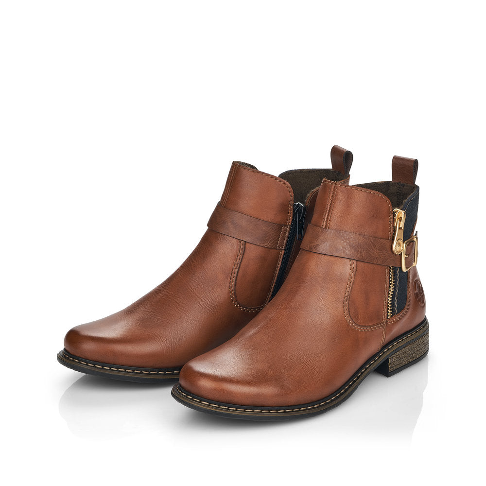 Rieker Z4959-22 Brown Ankle Boots with Gold Side Buckle