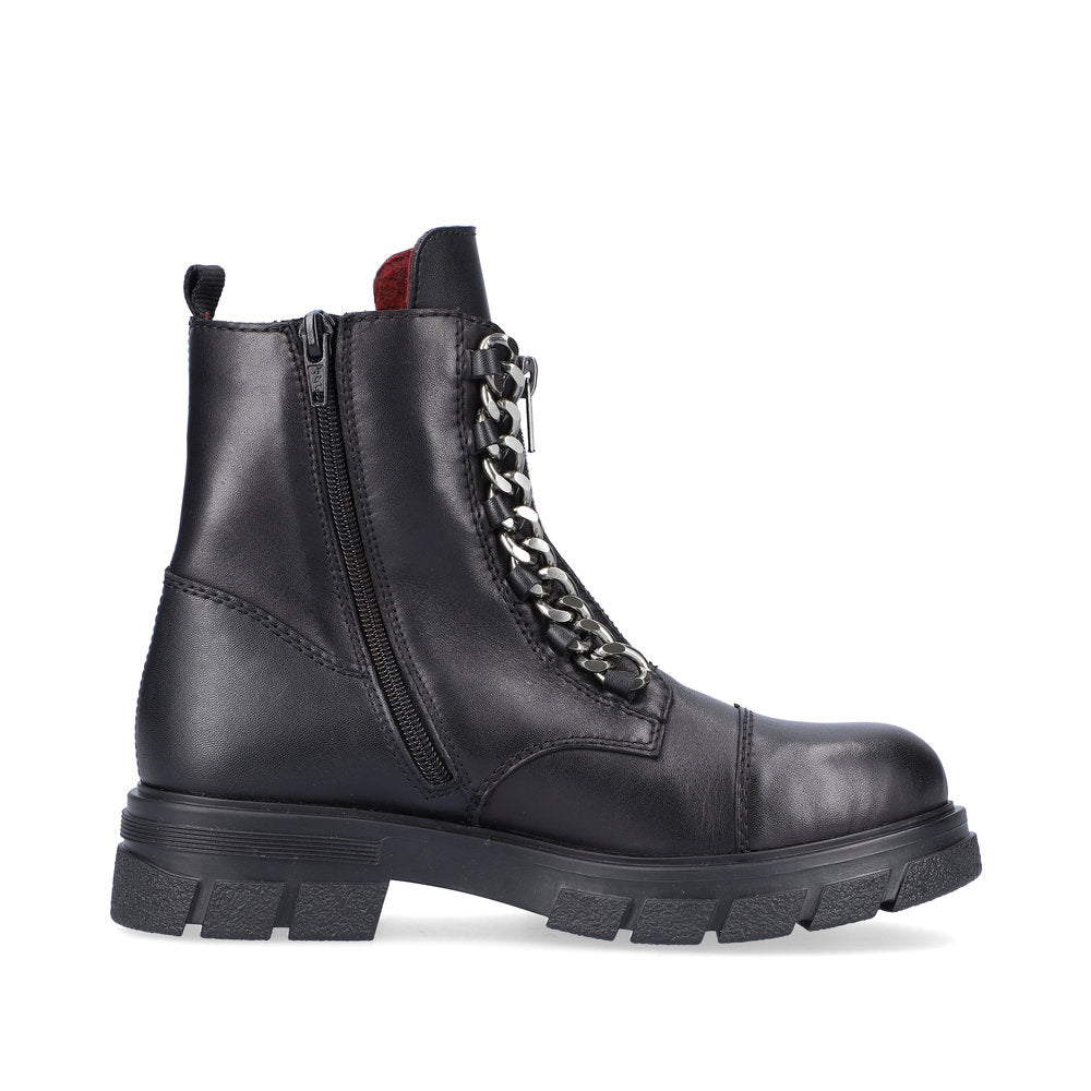 Rieker Z9156-00 Black Boots with Chain Detailing