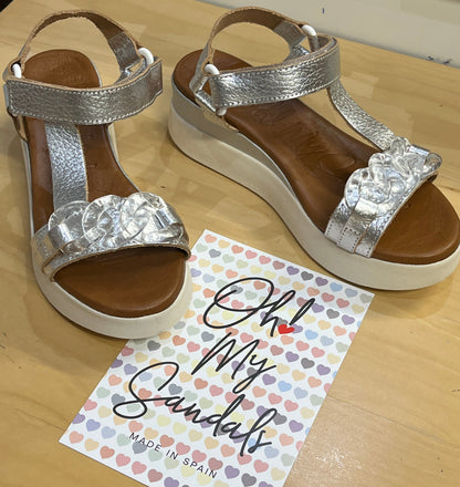 Oh My Sandals 5009 Silver Chain Velcro Sandals