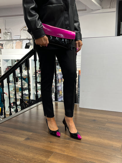 Sempre L7989/442 Black & Fushia Pink Patent Heels
