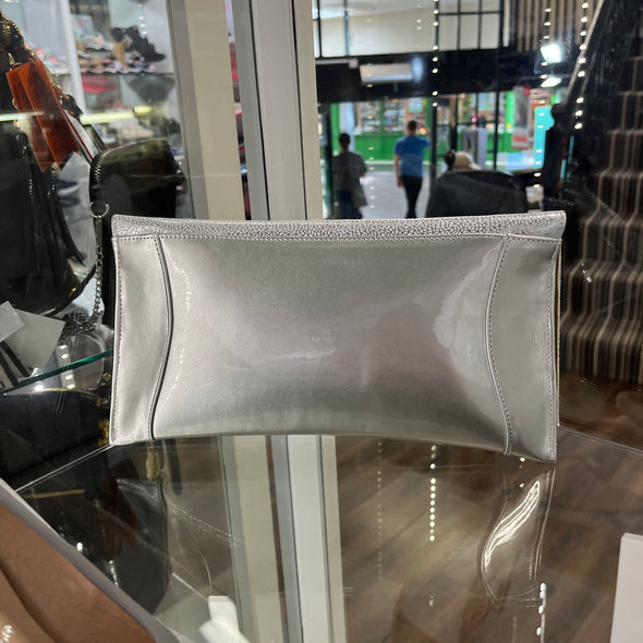 Bioeco by Arka B0002 1134+0004 Silver Web Leather Dressy Formal Clutch Bag