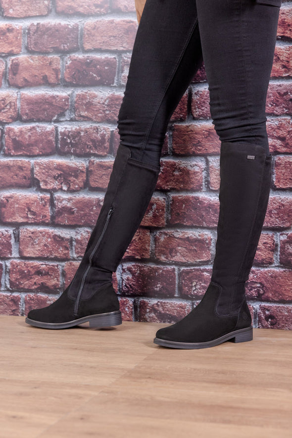 Remonte D8387-02 Tex Black Knee High Boots with Adjustable Vario Shaft