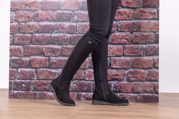 Remonte D8387-02 Tex Black Knee High Boots with Adjustable Vario Shaft