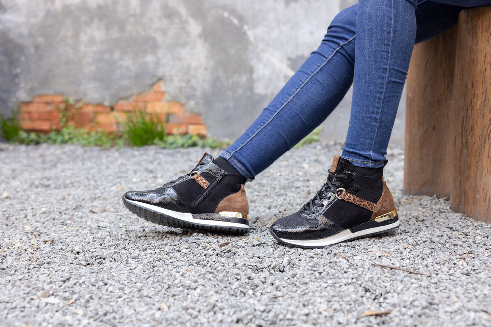 Remonte R2574-02 Black Combi Boots with Gold Heel Detailing