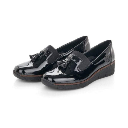 Rieker 53751-00 Black Patent Slip On Shoes with Tassel