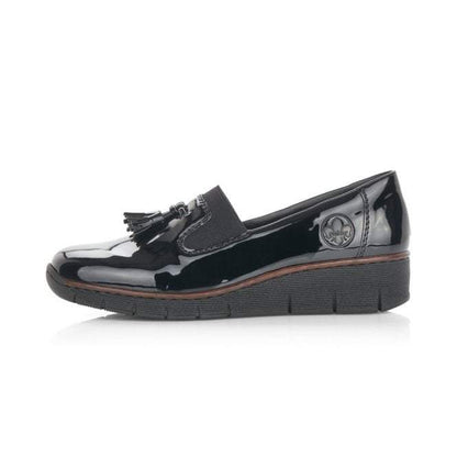 Rieker 53751-00 Black Patent Slip On Shoes with Tassel